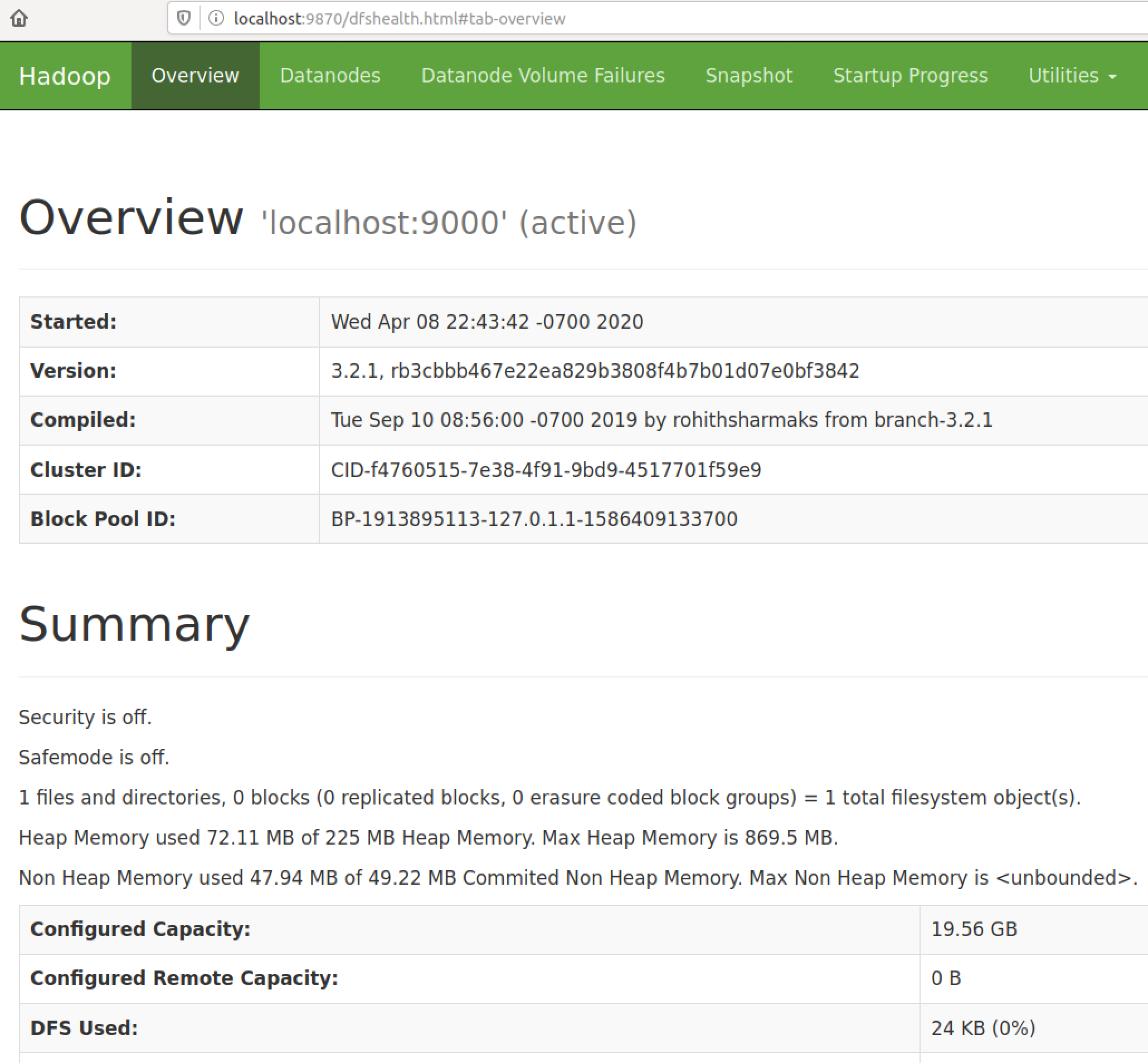 Web UI of the NameNode daemon